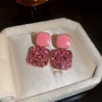 Sparkling Glass Square Pendant Earrings – Japanese-Korean Style - Image 3