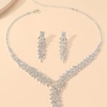 [Rhinestone Necklace Set] 3pcs Claw Chain Rhinestone Necklace Earrings Set | Dress Dinner Necklace Accessories