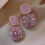 [Sparkling Square Earrings] Japanese-Korean Style Sparkling Square Pendant Earrings - A Pair Made with Artificial Glass