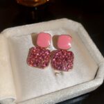 Sparkling Glass Square Pendant Earrings – Japanese-Korean Style - Image 2