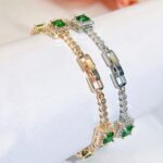 Elegant Green Cubic Zirconia Bracelet – Square Charm Fashion Jewelry - Image 4