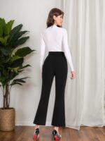High-Waist Plaid Flare Trousers with Tie Belt - Image 6