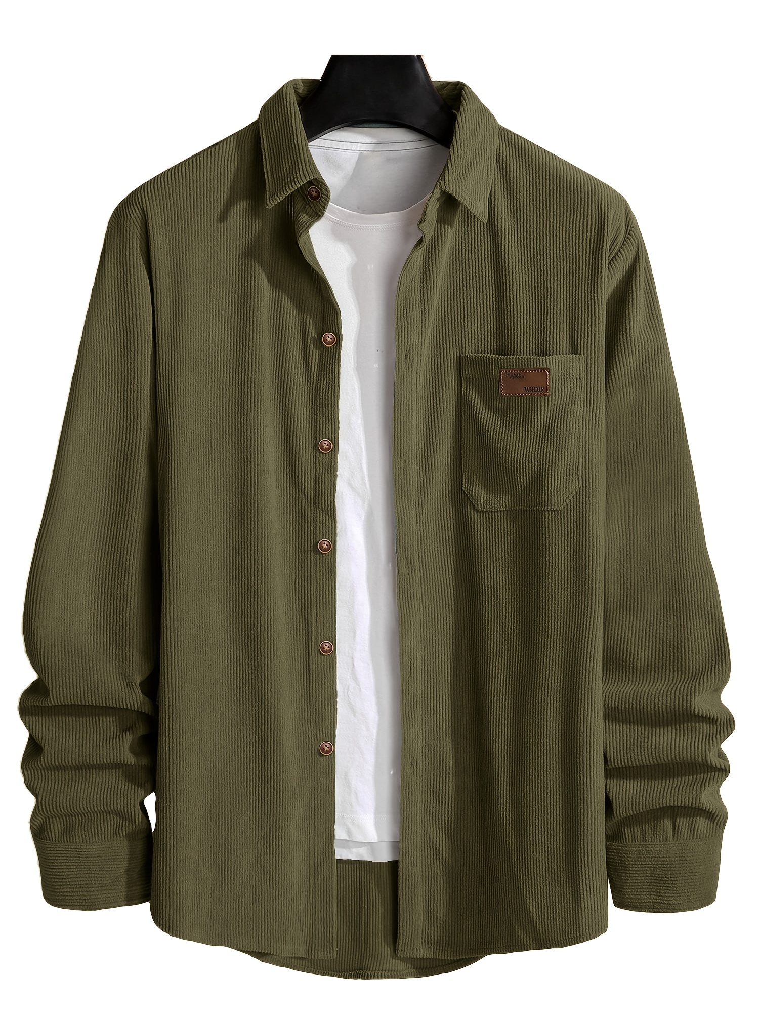 Men's Corduroy Shirt, Men's Shirt Jacket, Classic Lapel Collar with Double Chest Pockets, Button Front, Regular Fit Long Sleeves Spring/Autumn Casual Street Style And Casual Attire, Autumn Layering Piece, Simple And Stylish, Structured Buttons - Image 4