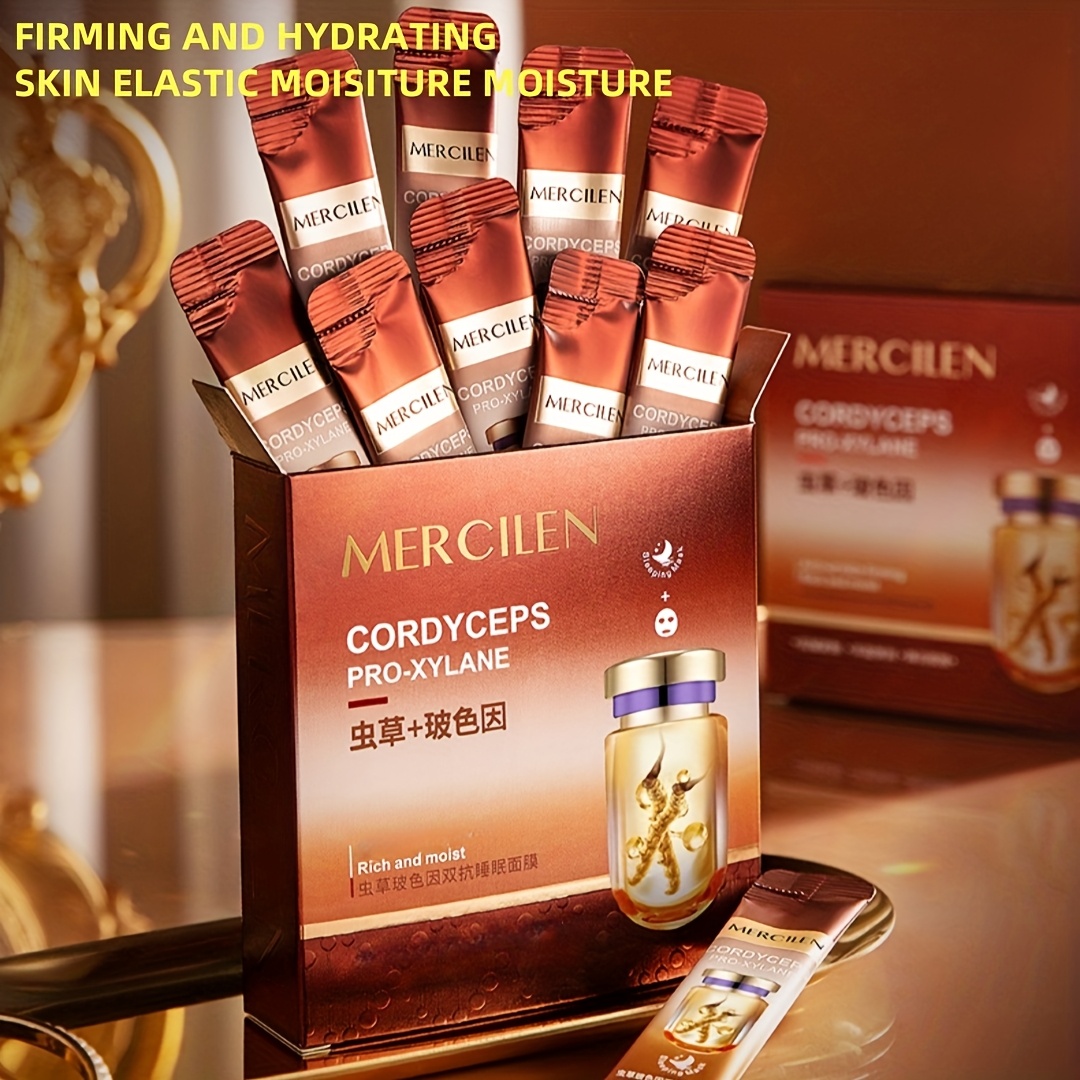 20pcs Of Cordyceps Sinensis Sleep Facial Mask, Rich In Collagen, Nicotinamide, Hyaluronic Acid And Plant Squalane, Deeply Moisturizes And Tightens The Facial Skin, Making The Skin Look Younger with Plant Squalane - Image 6