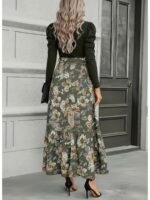 Military Green Spliced Floral Print Maxi Dress - Image 3
