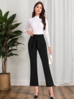 High-Waist Plaid Flare Trousers with Tie Belt - Image 2