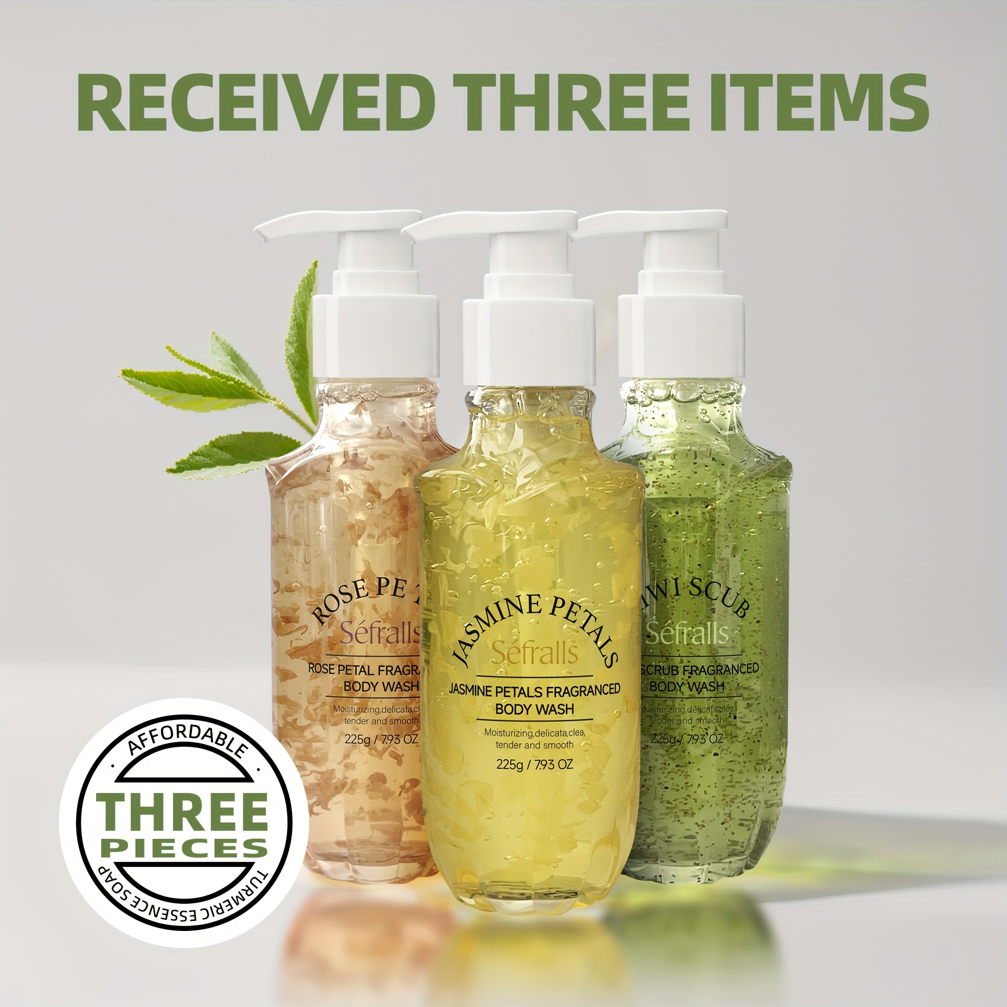 Sefralls Petal Fragrance Body Wash Set*3pcs Hydrates And Moisturizes The Skin, Featuring Kiwi, Rose, And Jasmine Scented Shower Gels with Diverse Fragrances That Provide a Long-Lasting Scent, Leaving Users Feeling