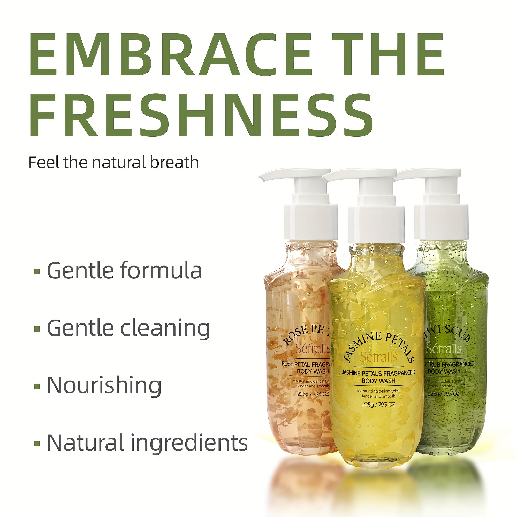 Sefralls Petal Fragrance Body Wash Set*3pcs Hydrates And Moisturizes The Skin, Featuring Kiwi, Rose, And Jasmine Scented Shower Gels with Diverse Fragrances That Provide a Long-Lasting Scent, Leaving Users Feeling - Image 5
