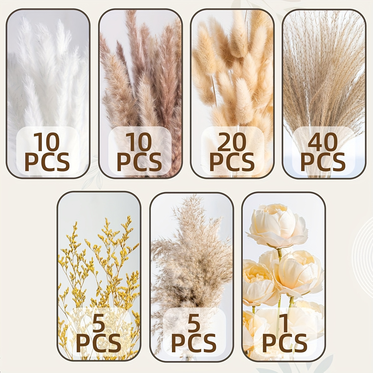 91/51pcs Large Dried Pampas Grass Bouquet with Artificial White & Beige Roses - Full Blooming Wedding, Home, Farmhouse Centerpiece - Low-Maintenance Boho Table Decor, Rustic Dried Flower Arrangement (No Vase Included) - Image 8