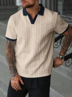 Men's Textured Color-Block V-Neck Sweater Shirt - Image 4