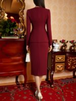 Burgundy Slim-Fit Blazer & Mid-Length Skirt Set - Image 3