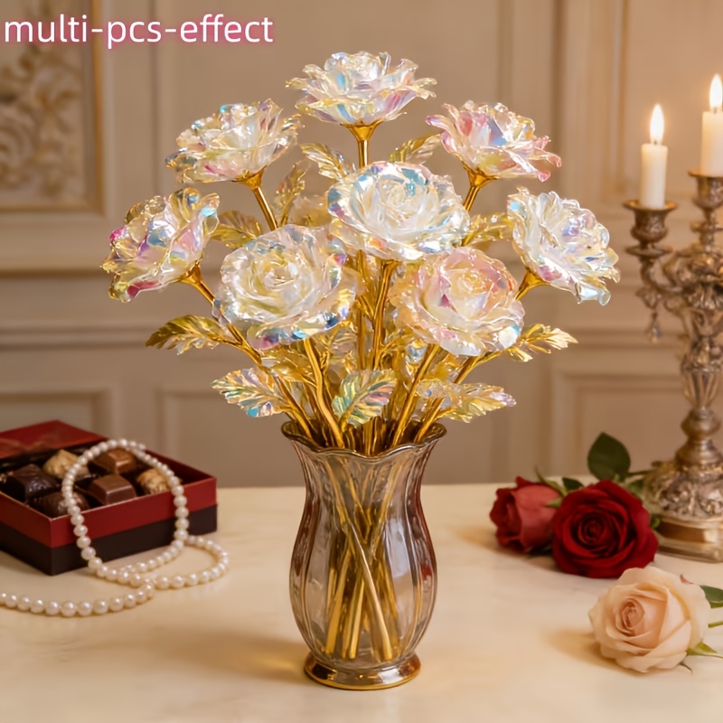 Gold-Plated Imitation Rose Flowers, Artificial Crystal Flowers, Suitable for Valentine'S Day, Mother'S Day | Ideal Gifts for Anniversaries, Birthdays, Weddings | Party And Festival Decorations, Home Decorations, Outdoor Decorations - Image 3