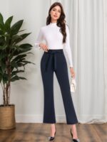 High-Waist Plaid Flare Trousers with Tie Belt - Image 5