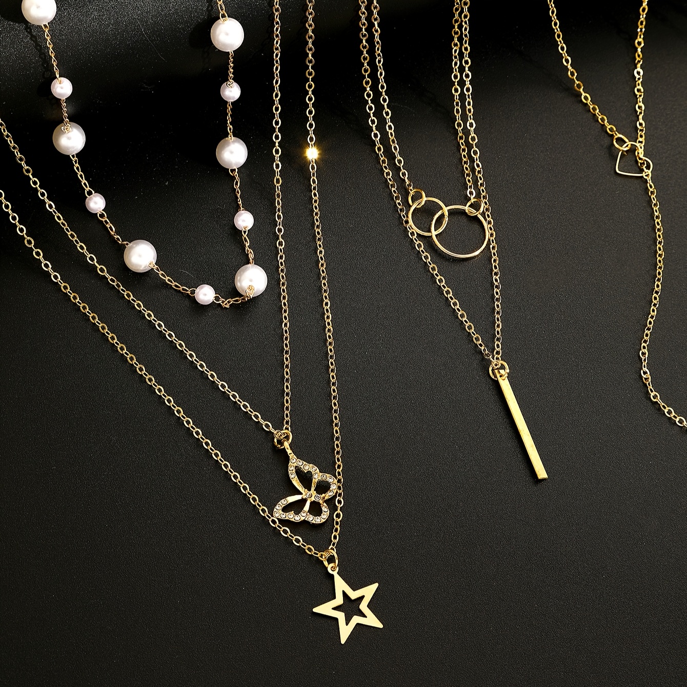 11pcs Fashion Elegant Bohemian Style Imitation Rhinestone Love Butterfly Star Moon Pendant Necklaces Women's Multi-layer Clavicle Chain, Ideal for Holiday Party, Dating, Daily Matching, Christmas, Valentine's Day, New Year, Mother's Day Gifts - Image 3