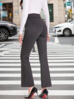 High-Waist Plaid Flare Trousers with Tie Belt - Image 4