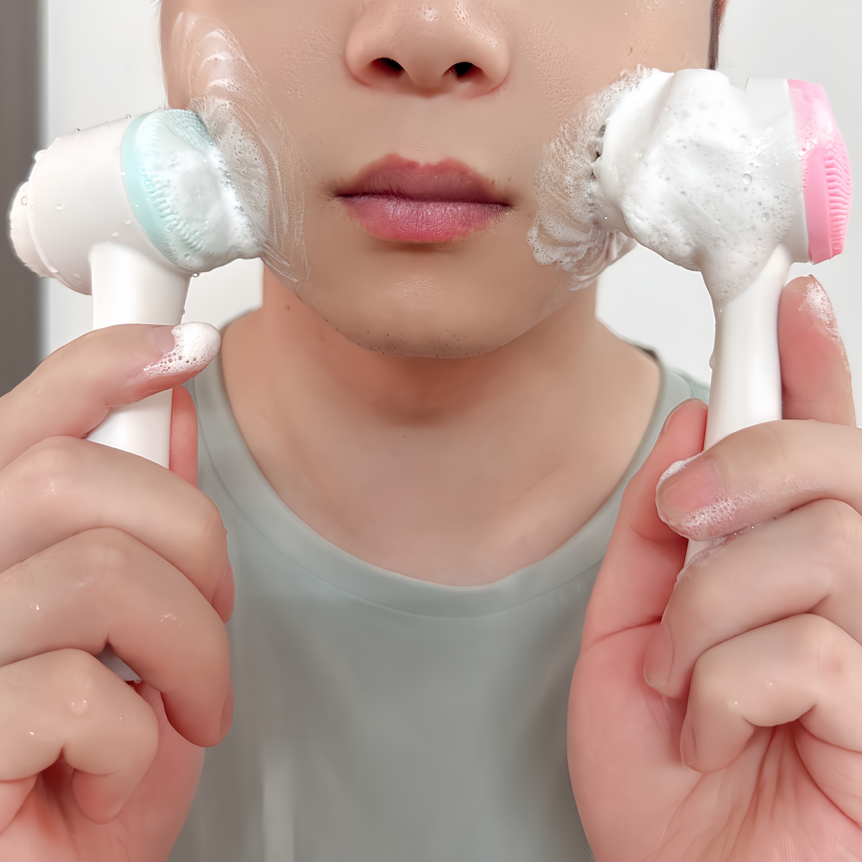 3D Facial Cleansing Brush with Dual Sides, Handheld Exfoliating Scrubber for The Face, Ideal for And Massage, Featuring Soft Hair And Cleanser