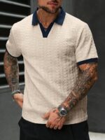 Men's Textured Color-Block V-Neck Sweater Shirt - Image 3