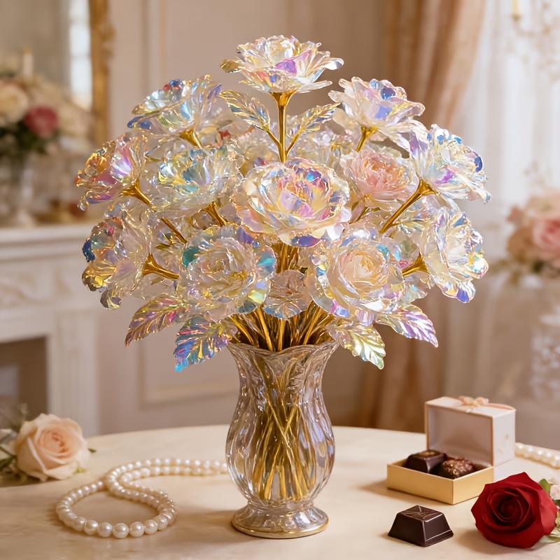 Gold-Plated Imitation Rose Flowers, Artificial Crystal Flowers, Suitable for Valentine'S Day, Mother'S Day | Ideal Gifts for Anniversaries, Birthdays, Weddings | Party And Festival Decorations, Home Decorations, Outdoor Decorations - Image 8