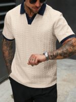 Men's Textured Color-Block V-Neck Sweater Shirt