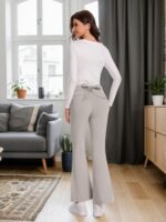 High-Waist Plaid Flare Trousers with Tie Belt - Image 7