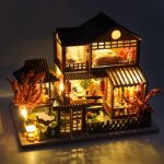 1pc DIY Miniature House Kit, Sakura Style House, Adult Building Dollhouse Kit, Wooden Dollhouse Kit, Model Building Kit, Halloween, Christmas Gift (Glue and Batteries Not Included)