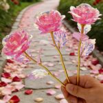 11pcs Everlasting Crystal Rose Bouquets - Shiny Plastic Flowers Suitable for Wedding, Valentine' Day, Home Party Decor with Realistic Roses & Foliage, Low-Maintenance Elegant Centerpieces for Table Centerpieces, Year-Round Decoration