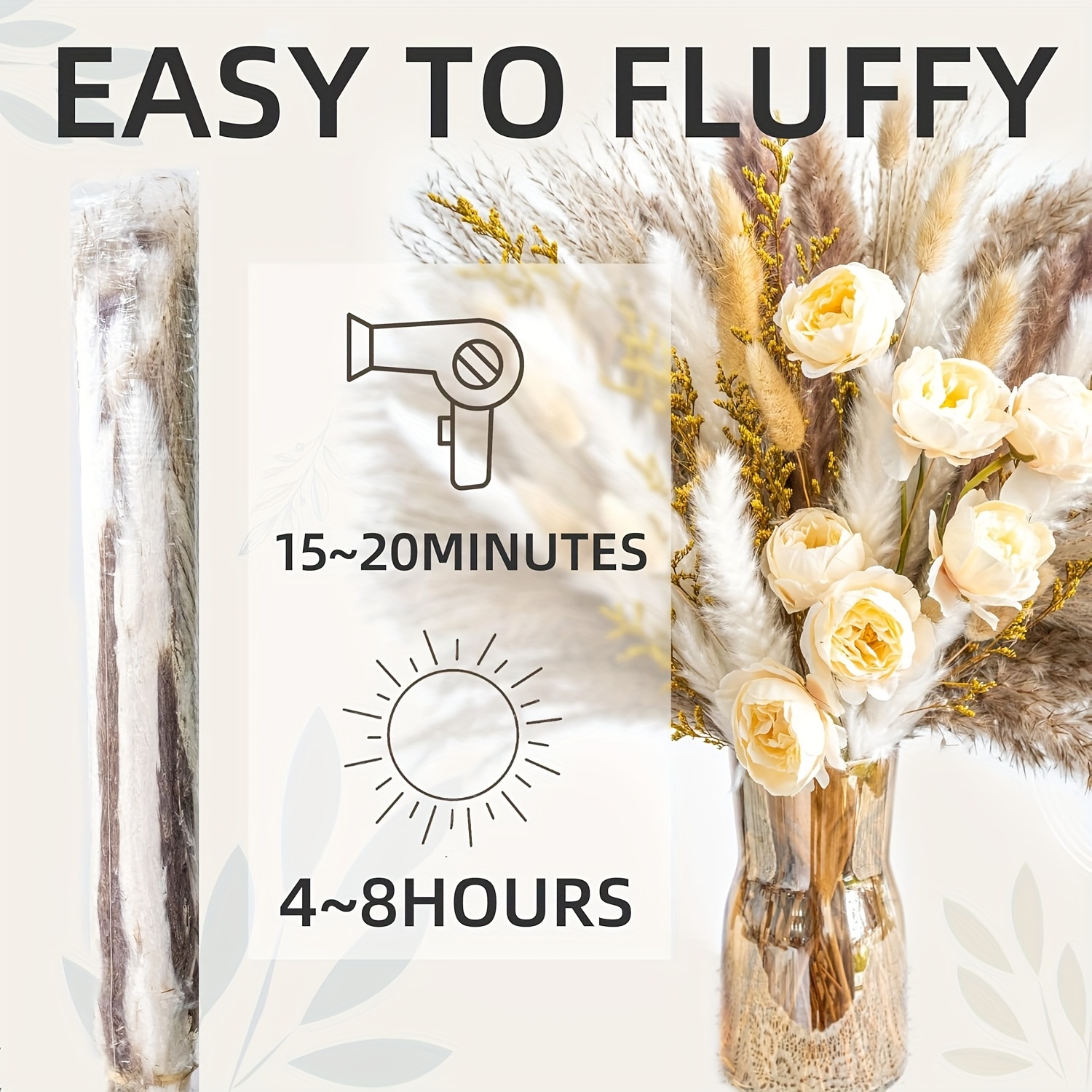91/51pcs Large Dried Pampas Grass Bouquet with Artificial White & Beige Roses - Full Blooming Wedding, Home, Farmhouse Centerpiece - Low-Maintenance Boho Table Decor, Rustic Dried Flower Arrangement (No Vase Included) - Image 3
