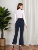 High-Waist Plaid Flare Trousers with Tie Belt - Image 10