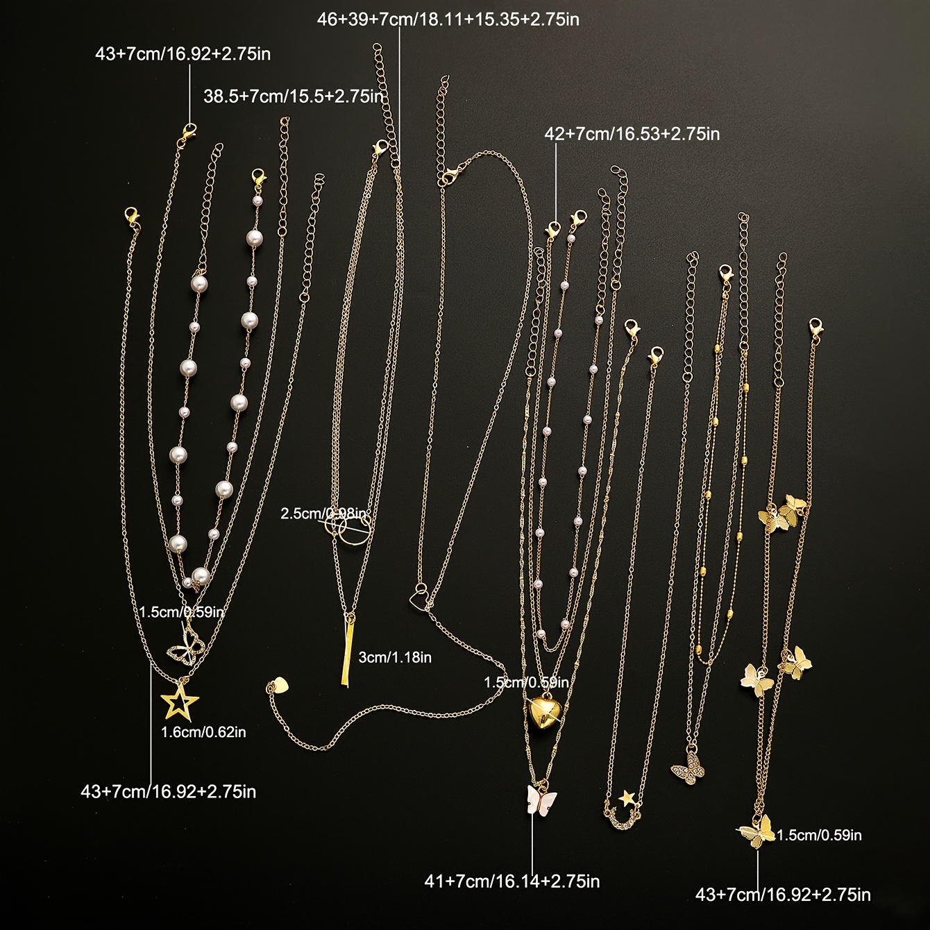 11pcs Fashion Elegant Bohemian Style Imitation Rhinestone Love Butterfly Star Moon Pendant Necklaces Women's Multi-layer Clavicle Chain, Ideal for Holiday Party, Dating, Daily Matching, Christmas, Valentine's Day, New Year, Mother's Day Gifts - Image 4