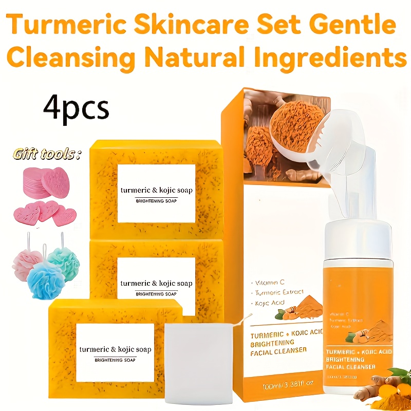 1pc/4pcs Turmeric Skincare Set - Firming Pore Cleanser/soap, Deeply Cleans Facial Pores, Moisturizes The Skin, Gently Balances Oil, Rich In Coconut Oil And Turmeric, The Best Christmas And New Year Gift - Essential for Travel. - Image 5