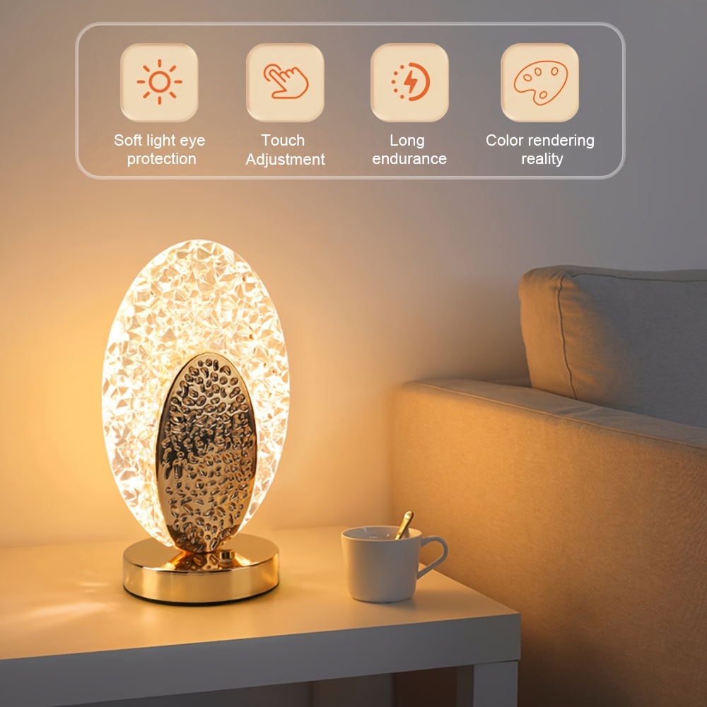 3 Color Stepless Dimmable Cordless Crystal Lamps, Touch Sensor Control Battery Powered LED Table Lamp, Funny Gifts For Men Women Valentines Day Birthday - Image 5
