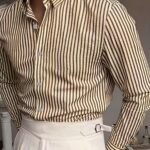 Men's Striped Lapel Long-sleeve Shirt for Spring and Autumn, Stylish and Versatile, Suitable for Various Occasions Such as Daily Commutes, Office Work, and Casual Leisure