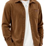 Men's Corduroy Shirt, Men's Shirt Jacket, Classic Lapel Collar with Double Chest Pockets, Button Front, Regular Fit Long Sleeves Spring/Autumn Casual Street Style And Casual Attire, Autumn Layering Piece, Simple And Stylish, Structured Buttons
