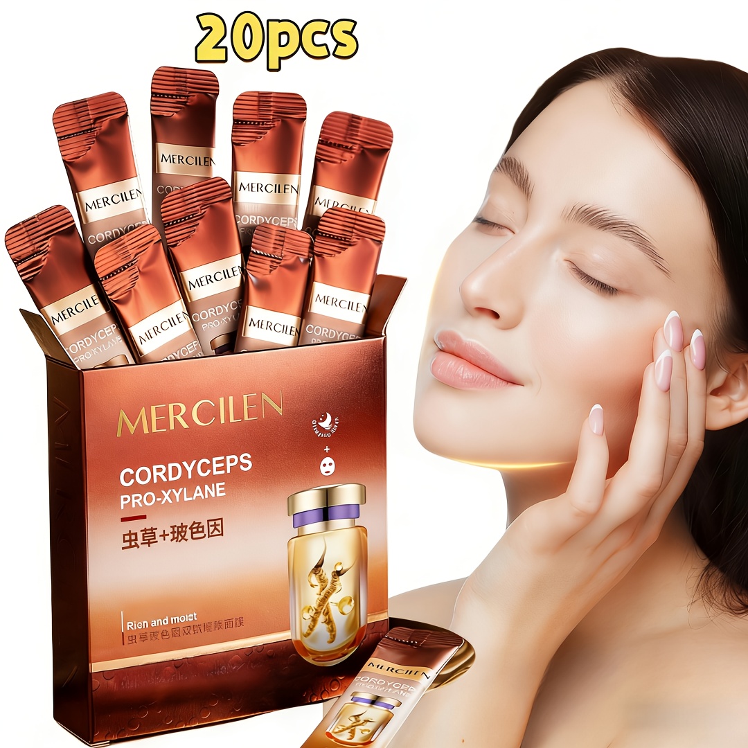 20pcs Of Cordyceps Sinensis Sleep Facial Mask, Rich In Collagen, Nicotinamide, Hyaluronic Acid And Plant Squalane, Deeply Moisturizes And Tightens The Facial Skin, Making The Skin Look Younger with Plant Squalane