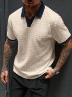 Men's Textured Color-Block V-Neck Sweater Shirt - Image 6