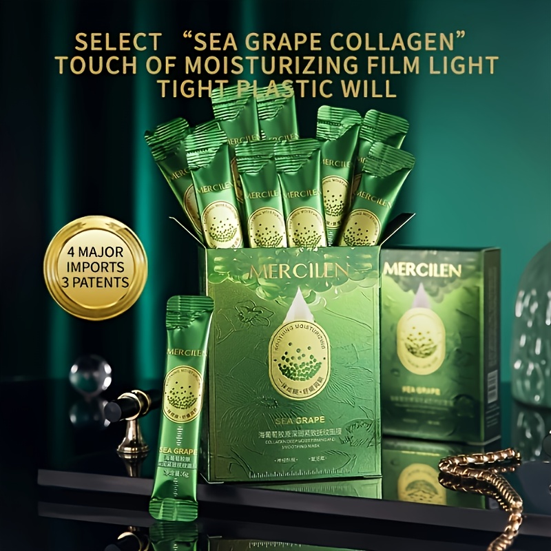 10pcs Sea Grape Collagen Moisturizing Facial Mask -10pcs Of Moisturizing, Alcohol Free, Suitable for All Skin Types, Containing Aloe And Vitamin E, Nourishing And Skin Care, Moisturizing And Tearing Facial Mask - Image 5