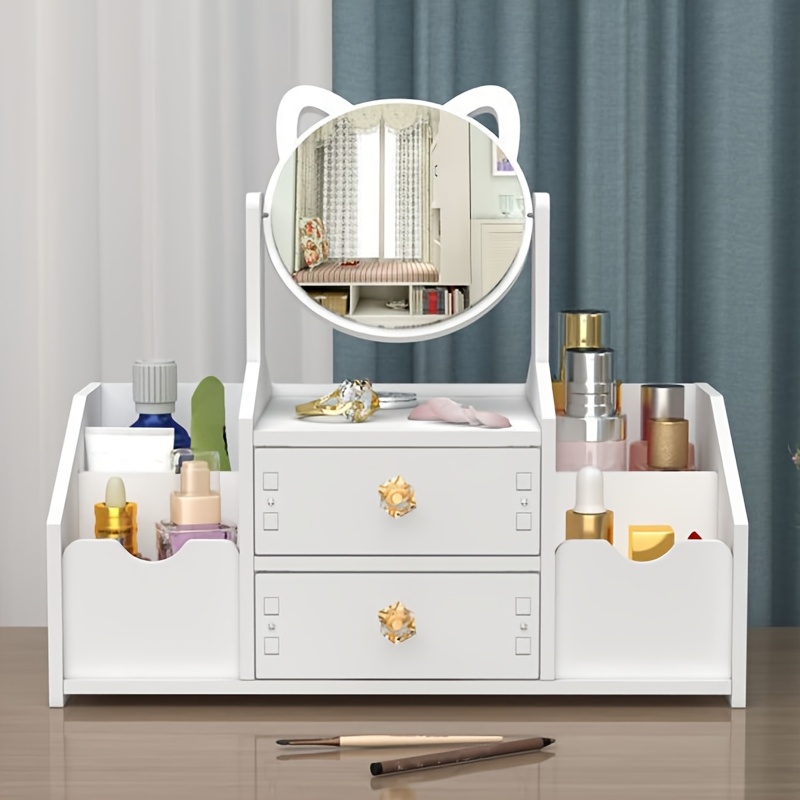 Luxurious White Wooden Makeup Organizer, Large Capacity with Multiple Drawers, Dustproof Cover & Mirror, Perfect for Vanity Essentials Jewelry and Cosmetics Storage, Makeup Brush Holder, 1 pc White - Image 7