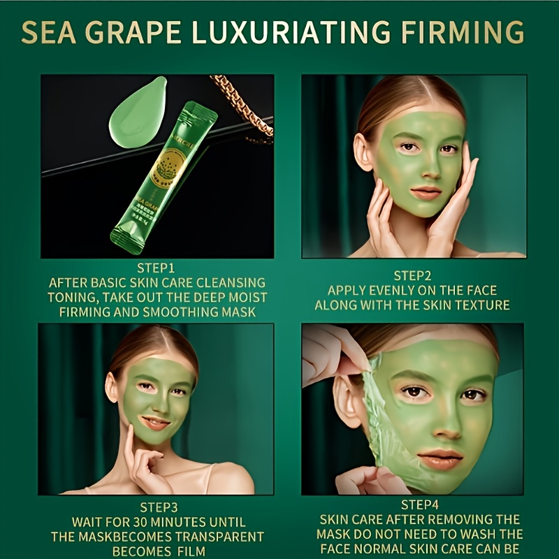 10pcs Sea Grape Collagen Moisturizing Facial Mask -10pcs Of Moisturizing, Alcohol Free, Suitable for All Skin Types, Containing Aloe And Vitamin E, Nourishing And Skin Care, Moisturizing And Tearing Facial Mask - Image 2