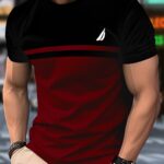 Men'S Casual Crew Neck T-Shirt Made from Knitted Fiber, Featuring a Bit of Stretch, a Fit, And a Striped Design, Ideal for Short Sleeves