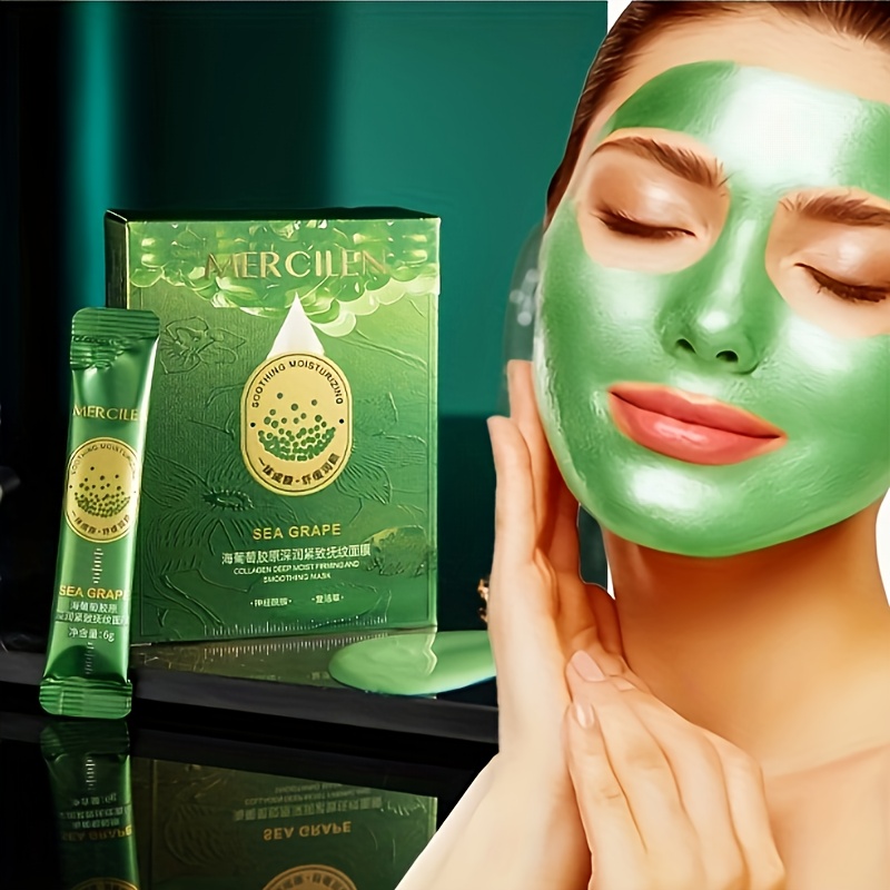 10pcs Sea Grape Collagen Moisturizing Facial Mask -10pcs Of Moisturizing, Alcohol Free, Suitable for All Skin Types, Containing Aloe And Vitamin E, Nourishing And Skin Care, Moisturizing And Tearing Facial Mask - Image 4