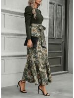 Military Green Spliced Floral Print Maxi Dress - Image 2