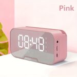 Compact Pink Portable Speaker, FM Radio, LED LCD Mirror, Wireless Microphone, Wireless Connection, USB Charging, High Quality Audio, TF Card, Adjustable Volume And Brightness. Suitable for Easter, Birthday Gifts, Mini Wireless Alarm Clock Speaker