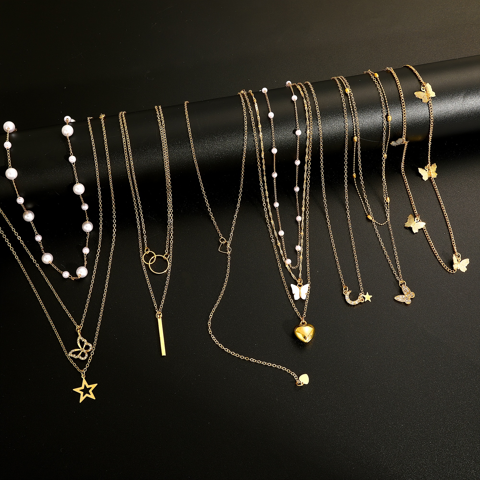 11pcs Fashion Elegant Bohemian Style Imitation Rhinestone Love Butterfly Star Moon Pendant Necklaces Women's Multi-layer Clavicle Chain, Ideal for Holiday Party, Dating, Daily Matching, Christmas, Valentine's Day, New Year, Mother's Day Gifts - Image 2