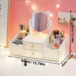 White Wooden Makeup Organizer with Mirror - Image 3
