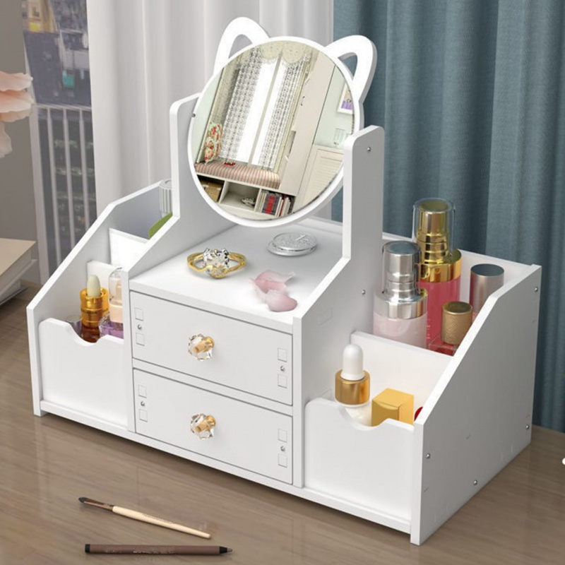 Luxurious White Wooden Makeup Organizer, Large Capacity with Multiple Drawers, Dustproof Cover & Mirror, Perfect for Vanity Essentials Jewelry and Cosmetics Storage, Makeup Brush Holder, 1 pc White - Image 6