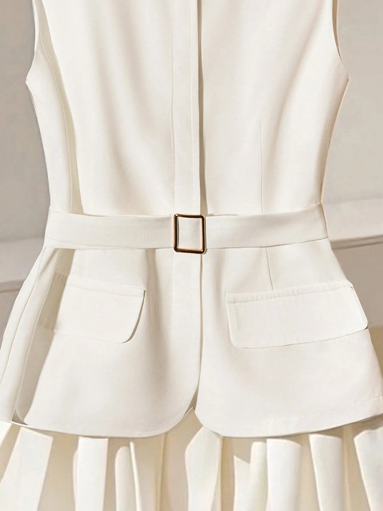 2pcs Women'S Four-Season Crew Neck Sleeveless Top + Skirt Set | Exquisite Minimalist Design, Showcasing Temperament Charm, Ideal For Work Commuting & Casual Business Dates - Image 3