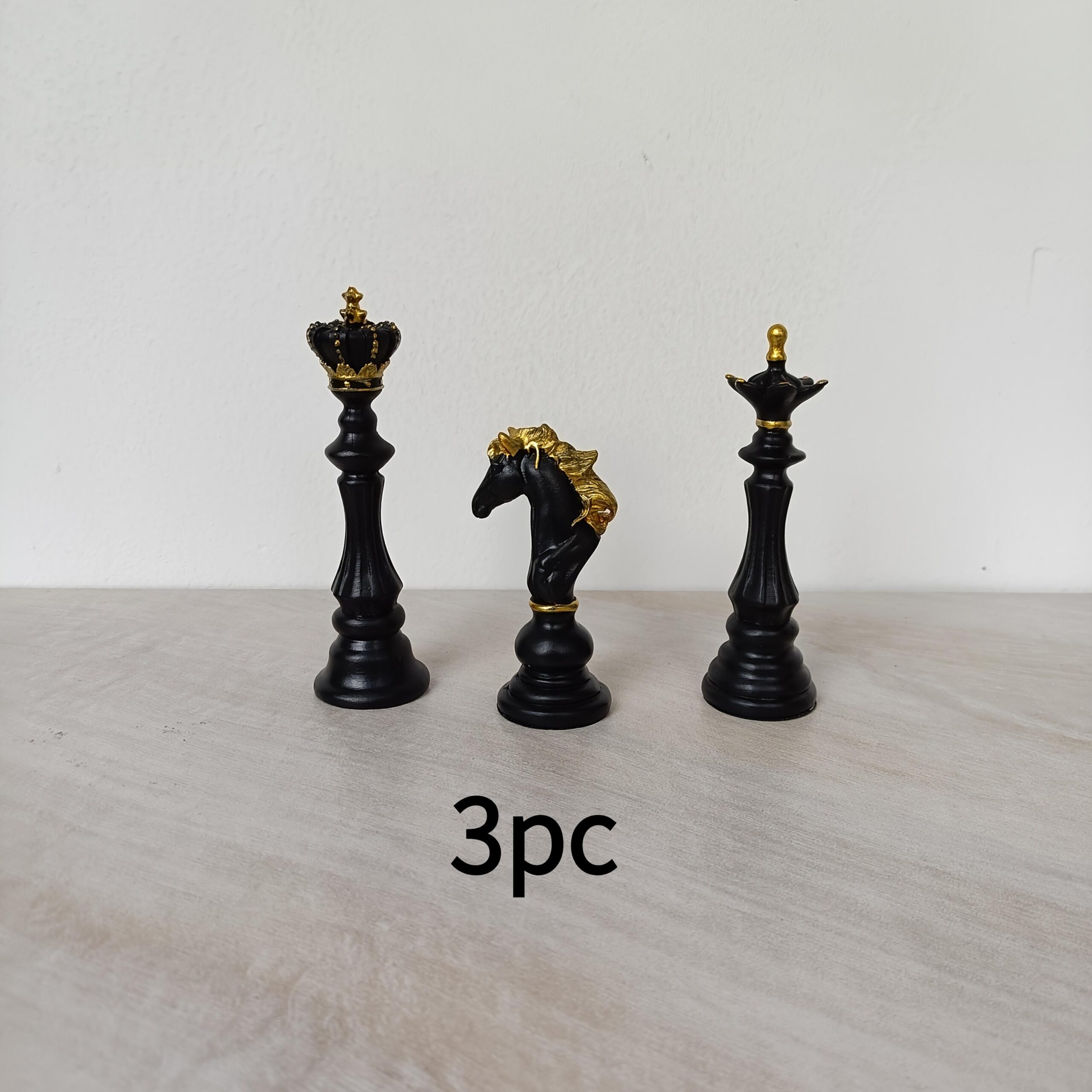 3pcs of Black and Golden Resin Chess Ornaments, Luxurious Black and Golden Chess Pieces, Suitable for Home Decoration- Ideal for Living Rooms and Study Rooms. Desk Arrangement - Image 5