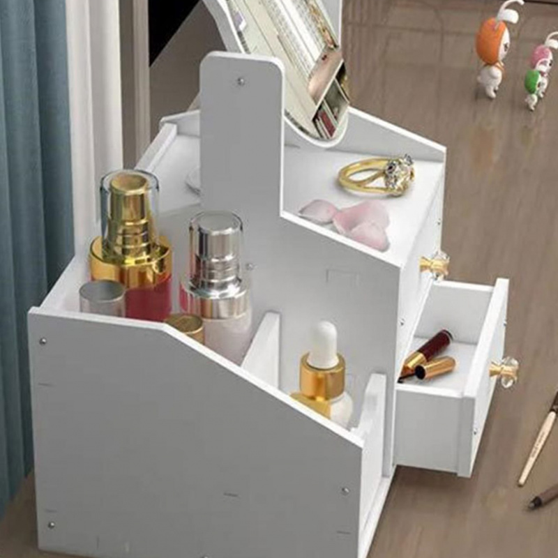 Luxurious White Wooden Makeup Organizer, Large Capacity with Multiple Drawers, Dustproof Cover & Mirror, Perfect for Vanity Essentials Jewelry and Cosmetics Storage, Makeup Brush Holder, 1 pc White - Image 5