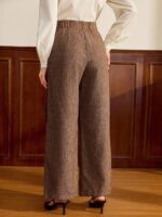 Brown Textured High-Waist Wide-Leg Pants - Image 3