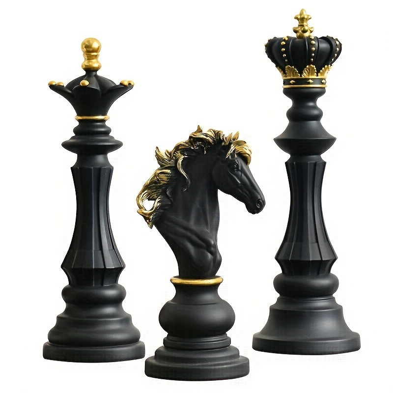 3pcs of Black and Golden Resin Chess Ornaments, Luxurious Black and Golden Chess Pieces, Suitable for Home Decoration- Ideal for Living Rooms and Study Rooms. Desk Arrangement - Image 4